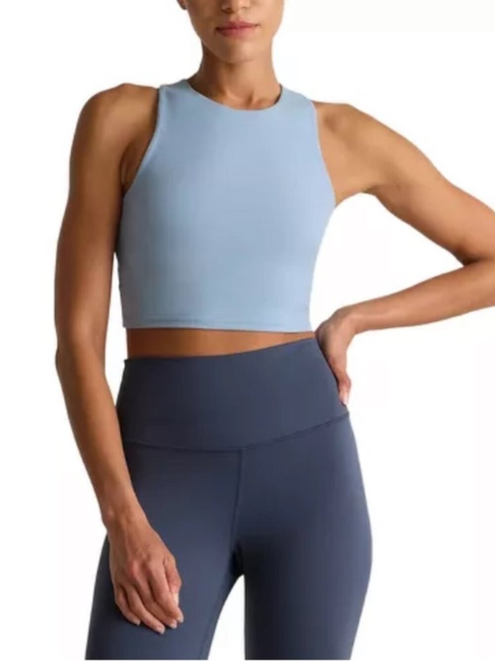 NEW Quince Small Ultra-Form High Neck Cropped Tank In Spa Blue Fitness Yoga